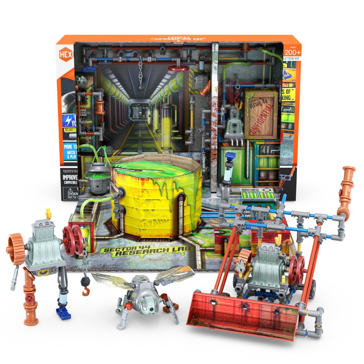 Modular playset with robot figures, vehicle, and lab equipment for imaginative play for HexBug 430-7131
