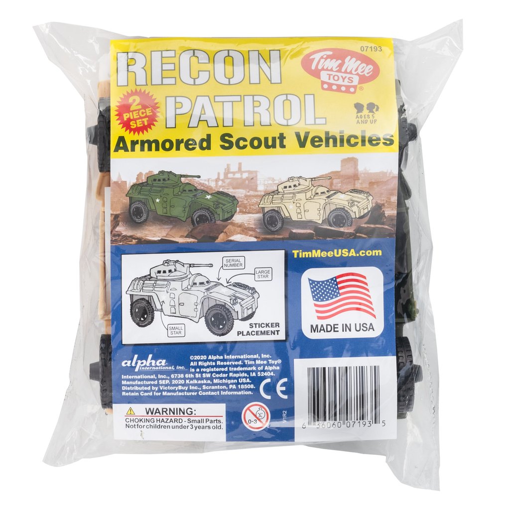 Toy set: Recon Patrol armored scout vehicles in olive and tan colors for Tim Mee 07193