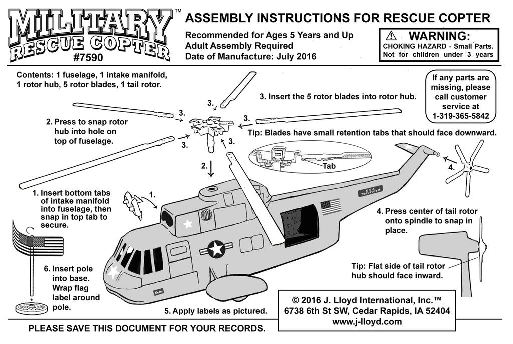 Assembly instructions for a military rescue helicopter playset for Tim Mee 07590