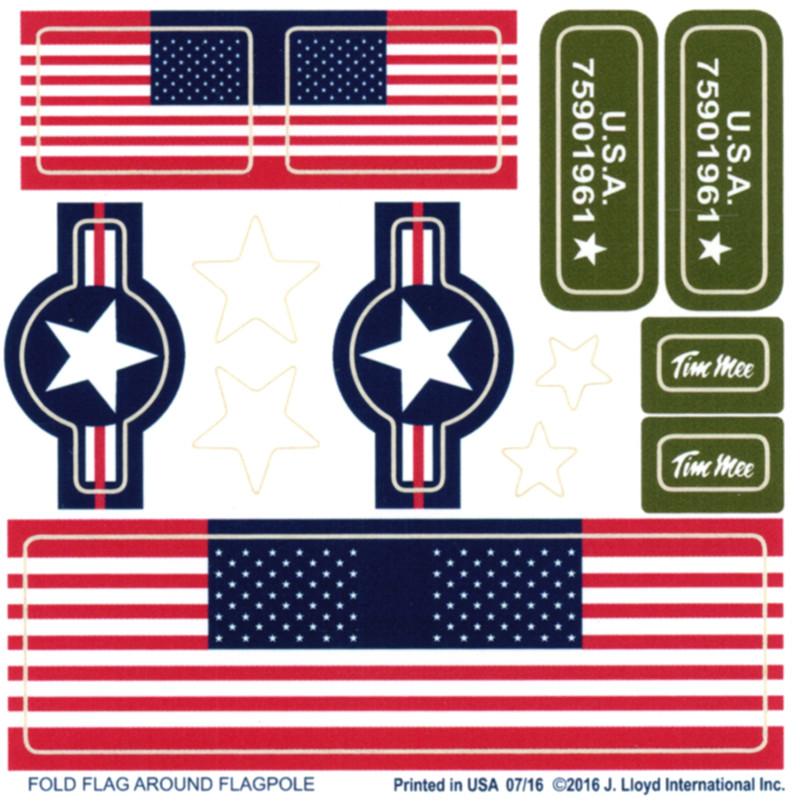 Patriotic flags and circular emblems for a playset for Tim Mee 07590