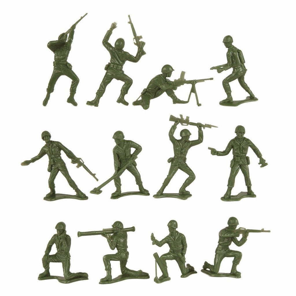 Assortment of green and tan miniature army figures in various poses for Tim Mee 06118