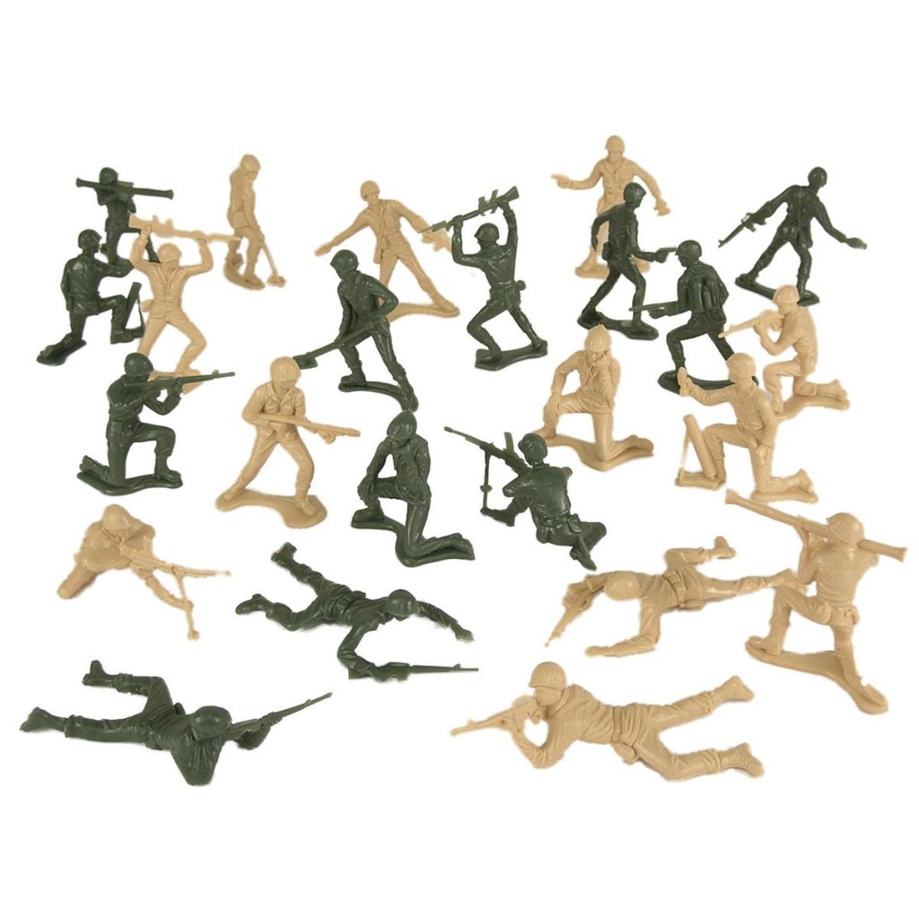 Assortment of green and tan plastic army men figures in various poses for Tim Mee 06118