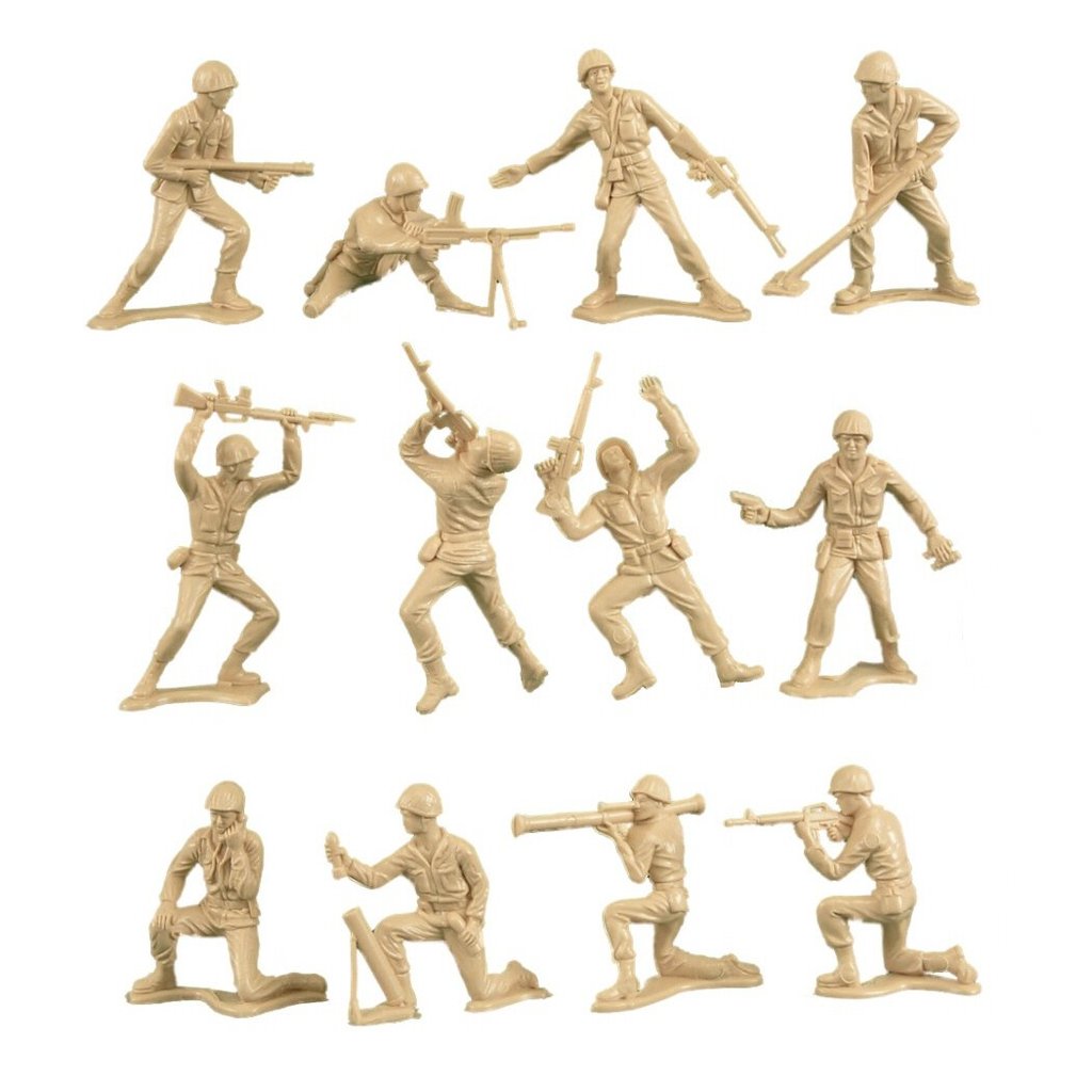 Assortment of miniature army figures in green and tan uniforms for Tim Mee 06129
