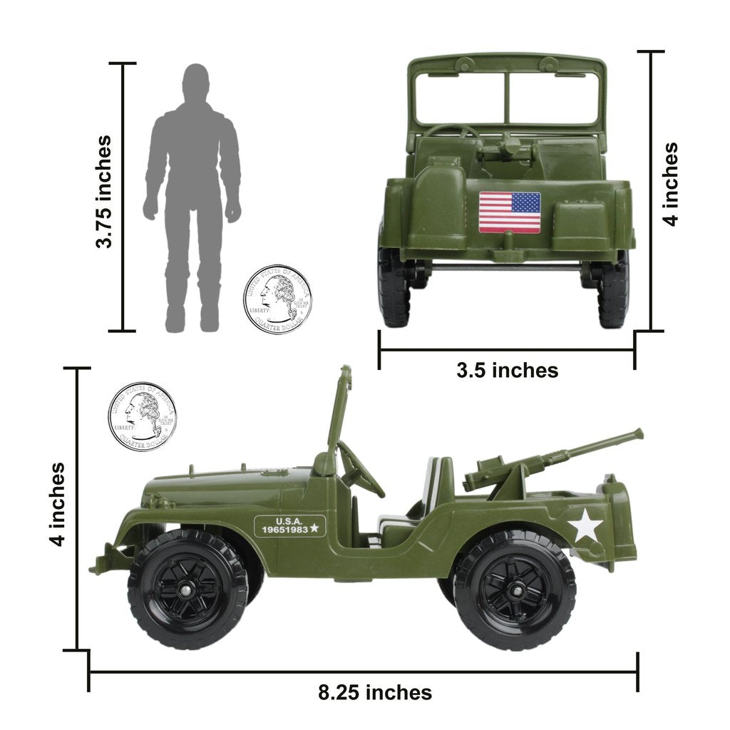 Scale dimensions for an olive green M38 Recon Patrol military vehicle for Tim Mee 48517