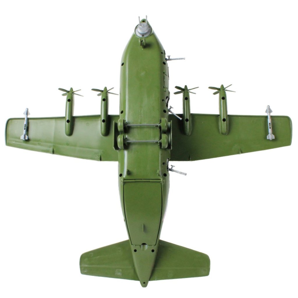 Olive green toy Hercules C130 gunship playset, viewed from the rear for Tim Mee 62750