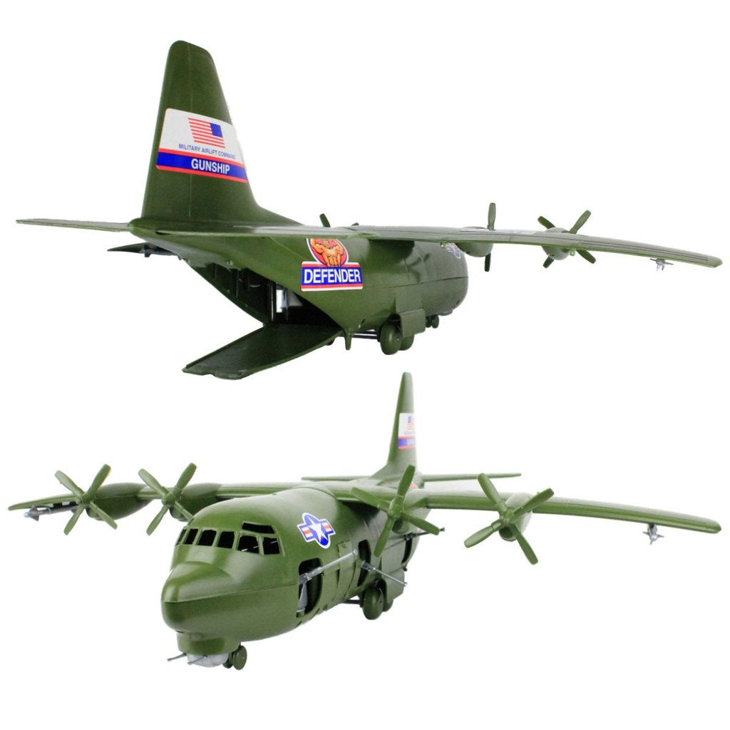 Two olive green toy gunships, one marked "Gunship," displayed against white background for Tim Mee 62750