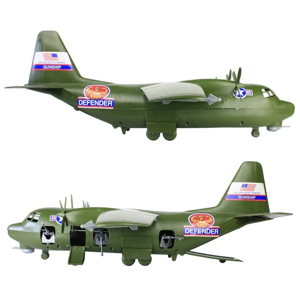 Olive green toy gunship aircraft from the Hercules C130 playset for Tim Mee 62750