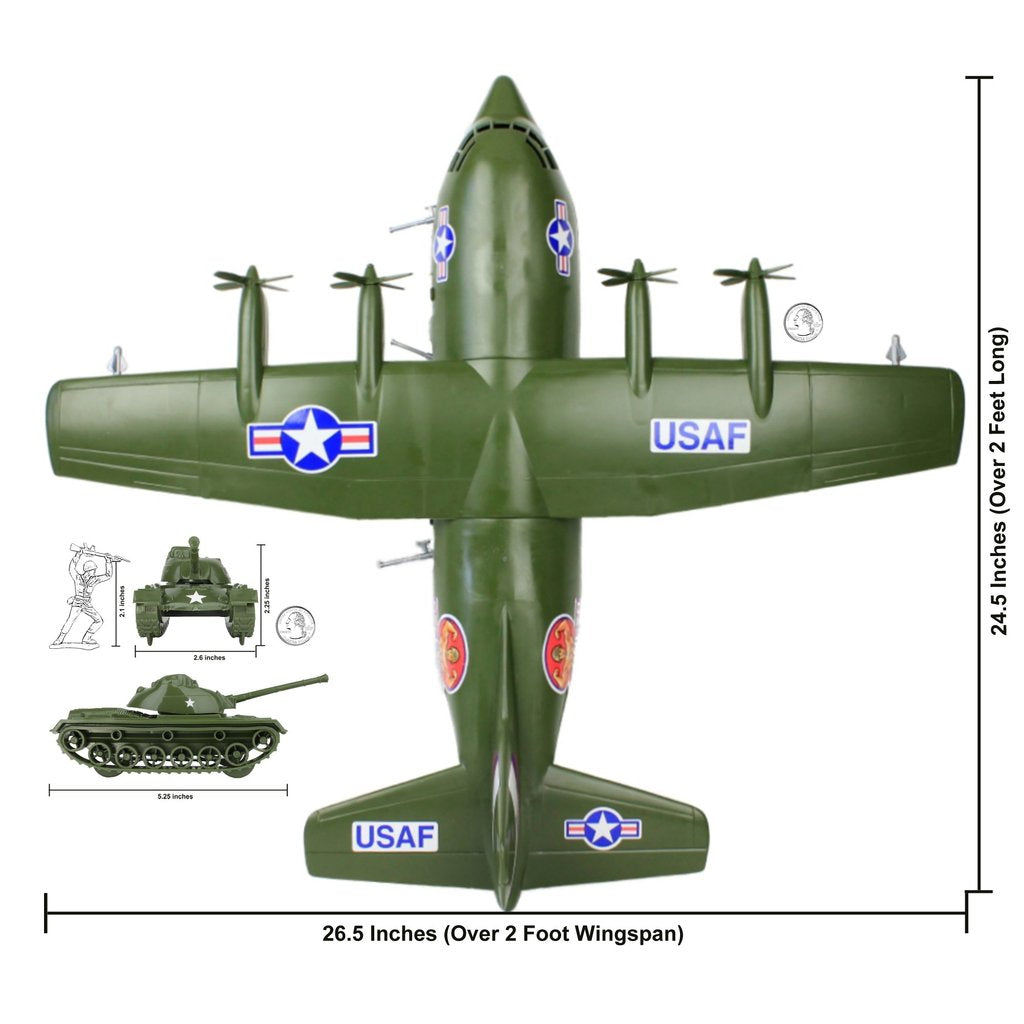 Olive green Hercules C130 gunship playset with accompanying military vehicles for Tim Mee 62750