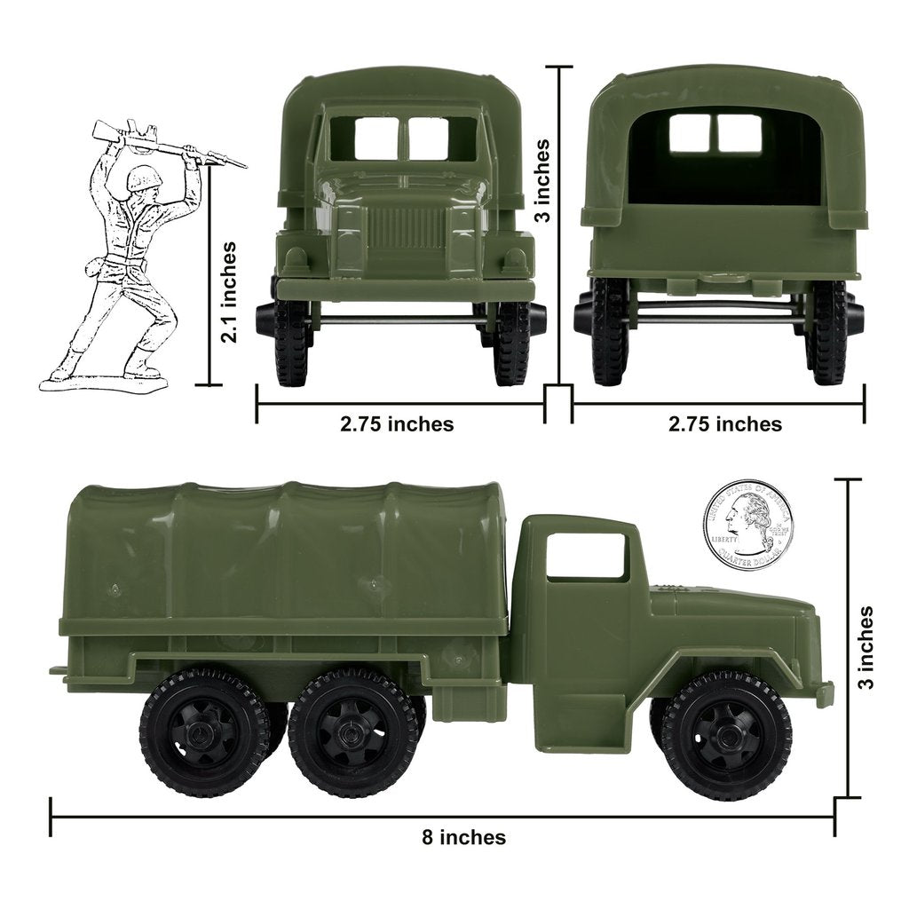 Scale model set: soldier and olive green M34 cargo truck with dimensions for Tim Mee 07493