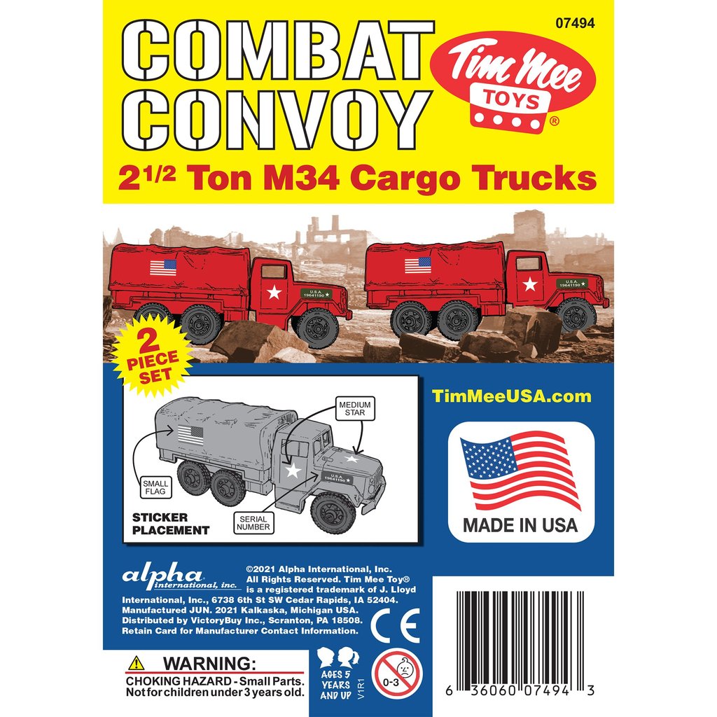 Toy set featuring two red, 2 1/2 ton cargo trucks for play for Tim Mee 07494