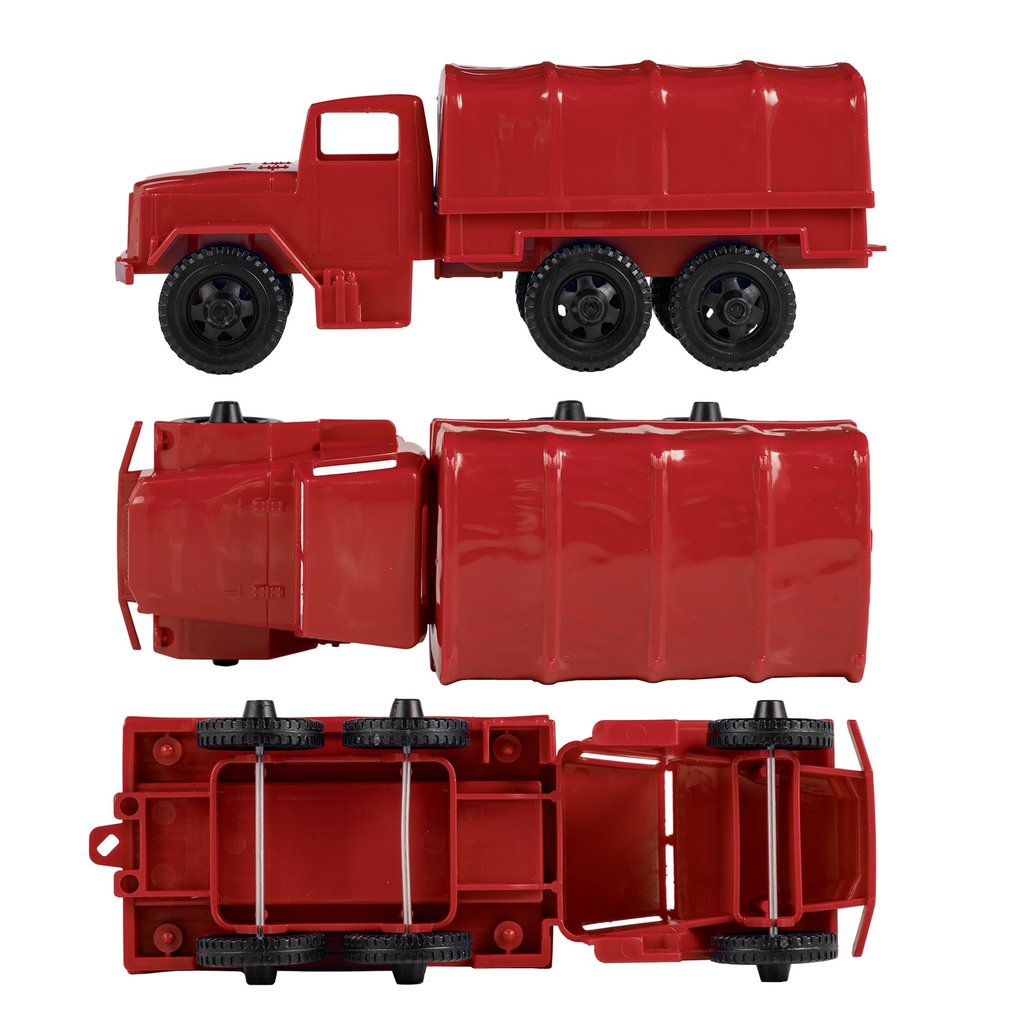 Red toy truck and associated cargo/trailer pieces for play for Tim Mee 07494