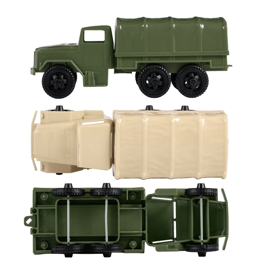 Scale model set: olive green and tan M34 cargo vehicles and trailer for Tim Mee 07491