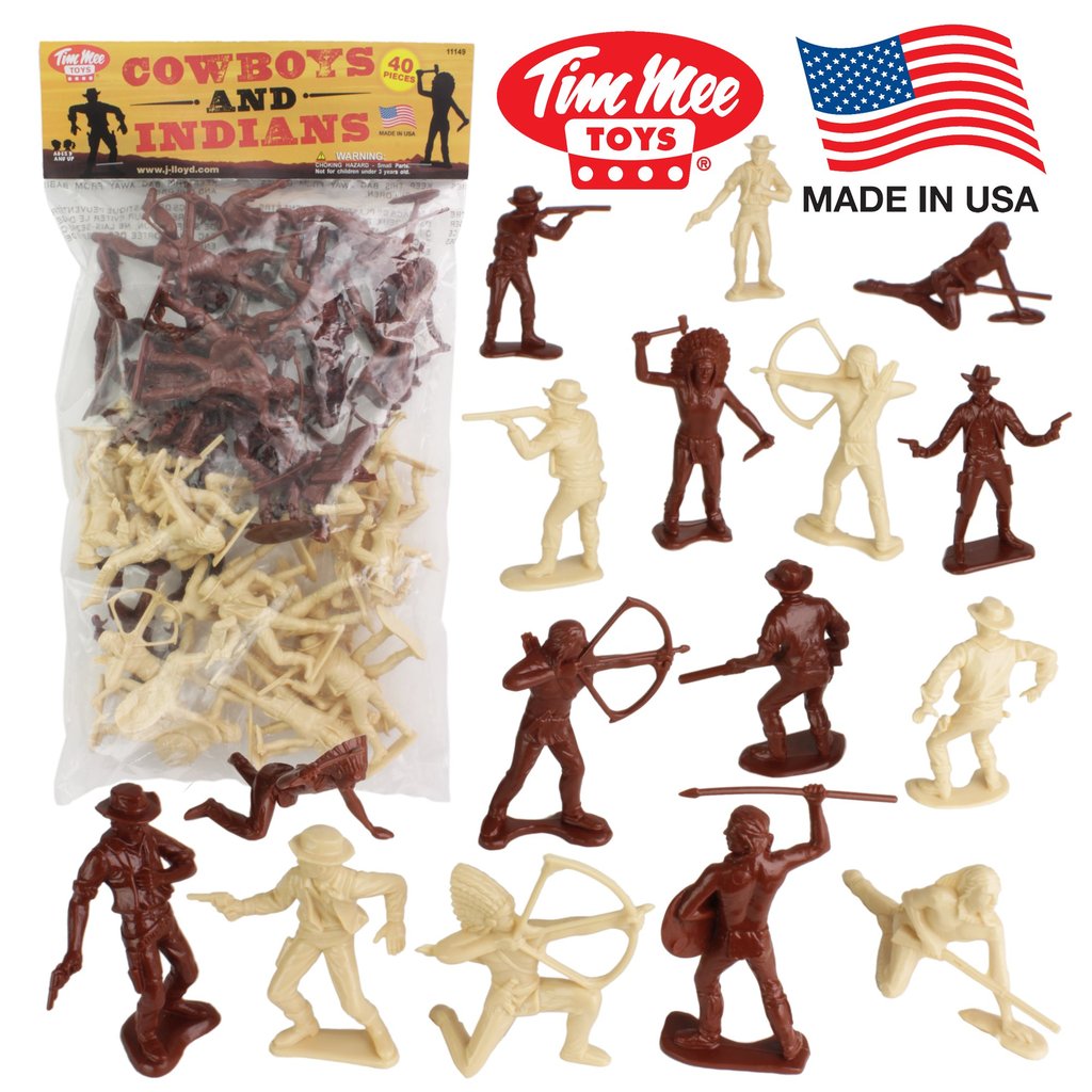 Assortment of small, plastic cowboy and Native American figures for Tim Mee 11149