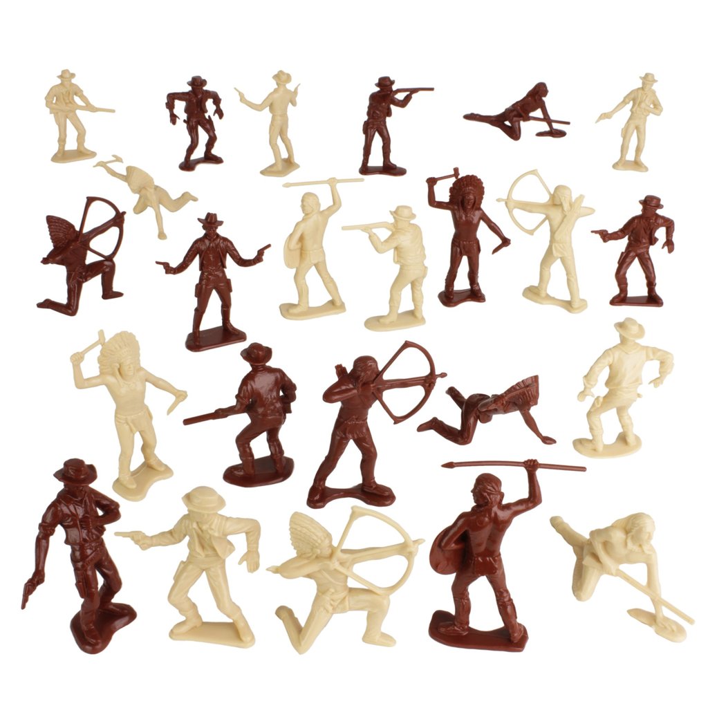 Cowboy and Native American figures for playset, brown and tan plastic for Tim Mee 11149