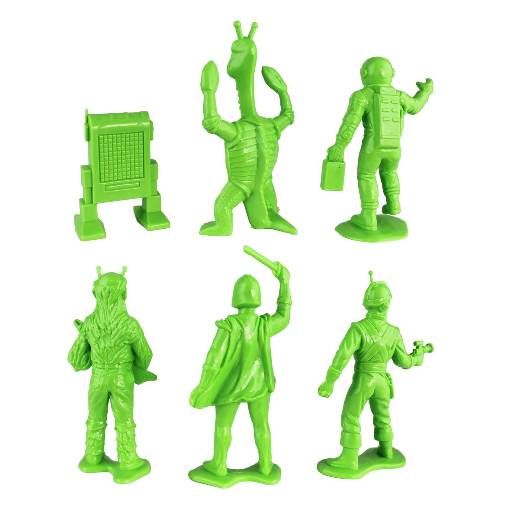 Assortment of bright green alien and robot figures for play for Tim Mee 06128