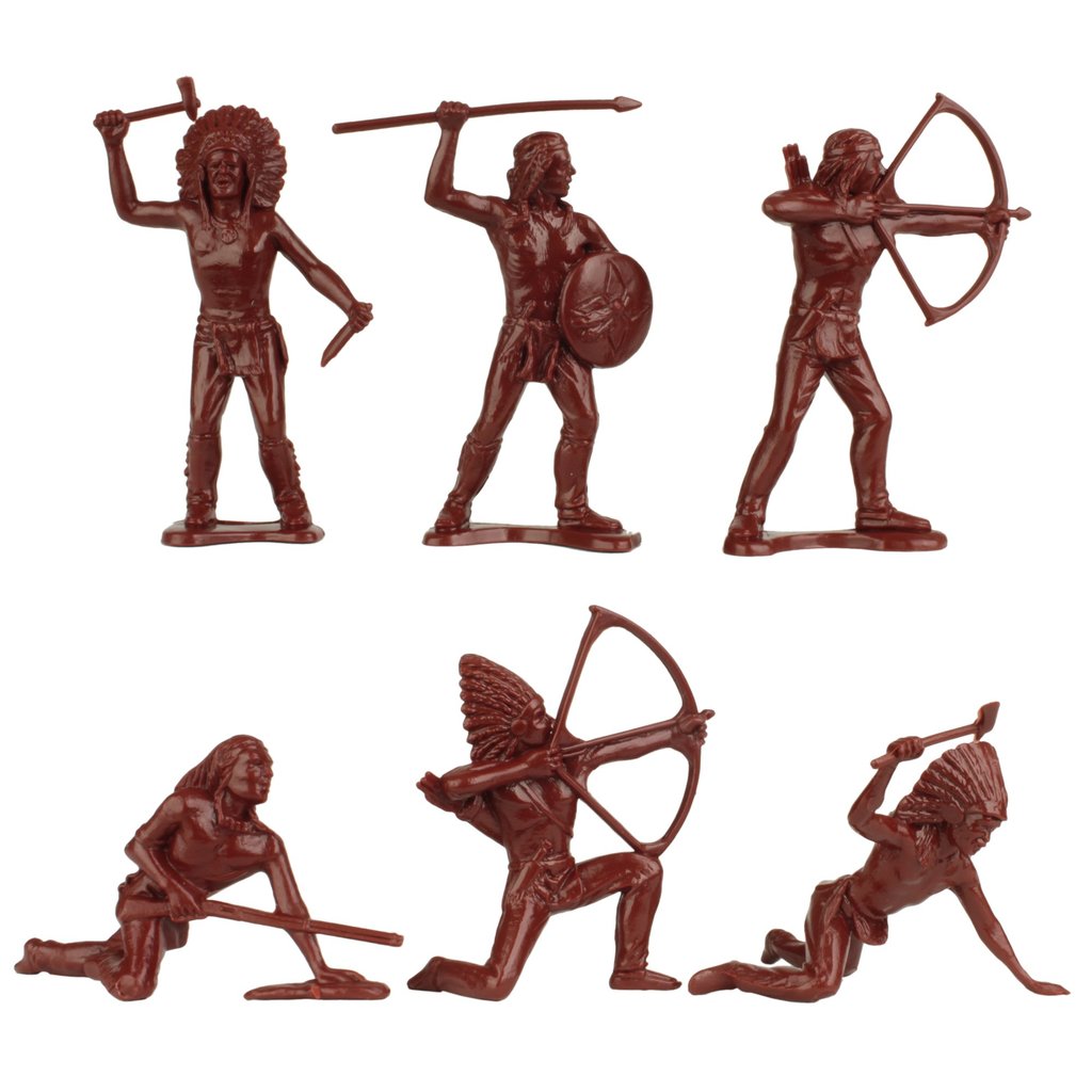 Figurines of cowboys and Indians in various poses, ready for play for Tim Mee 11149, front view