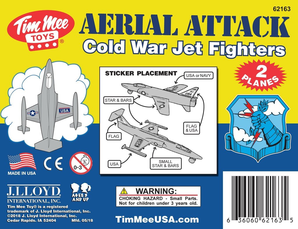 Assembly guide for two light grey Cold War jet fighters with sticker placement examples for Tim Mee 62163