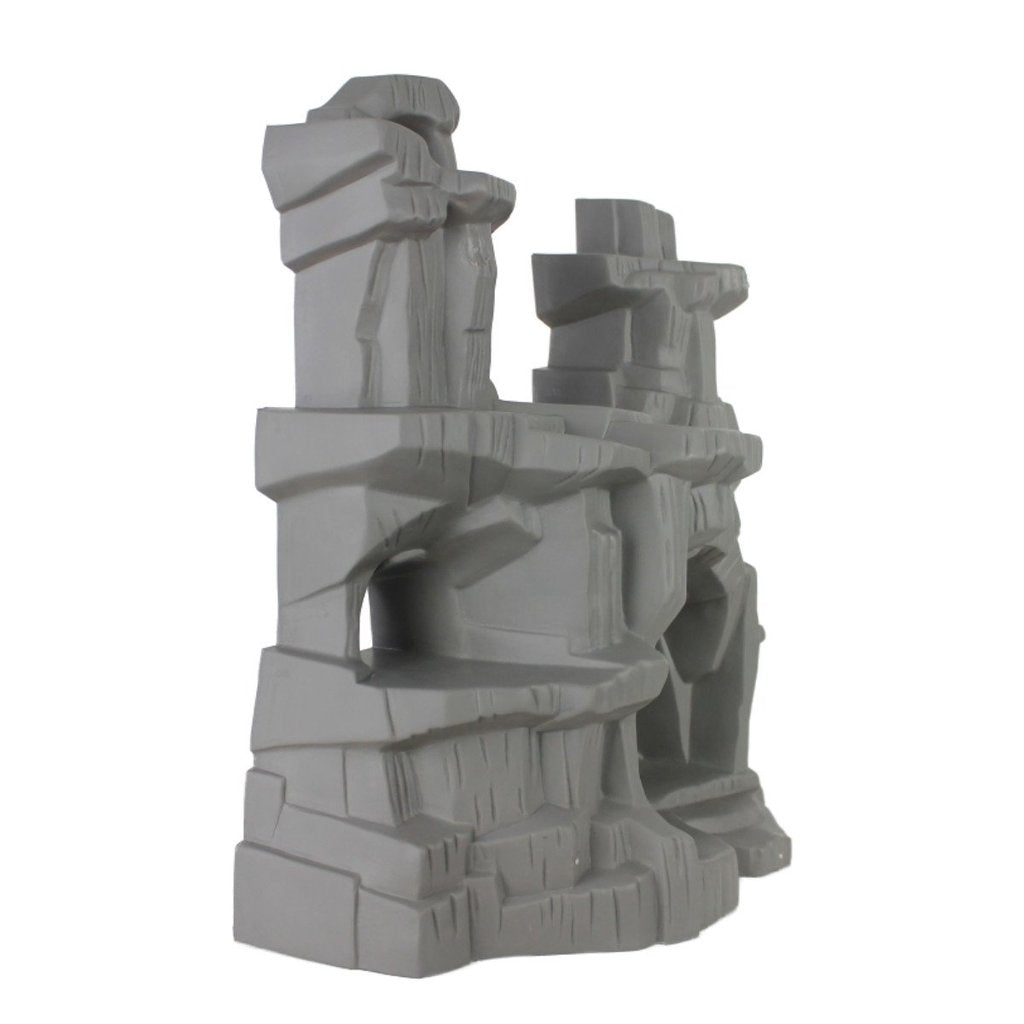 Grey miniature terrain piece depicting rocky mountain scenery for tabletop gaming for Tim Mee 70295