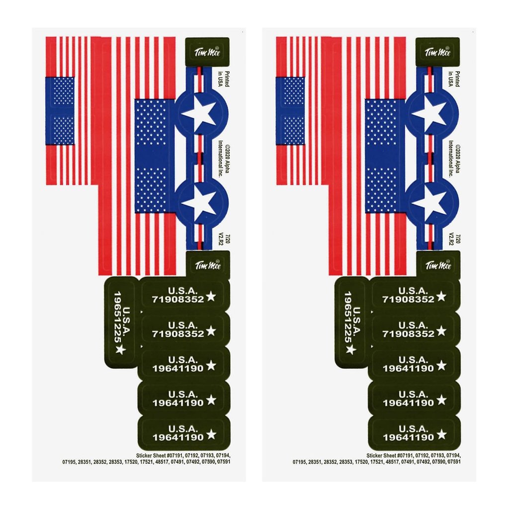 Red and blue striped cargo truck decals with American flag design for Tim Mee 07494