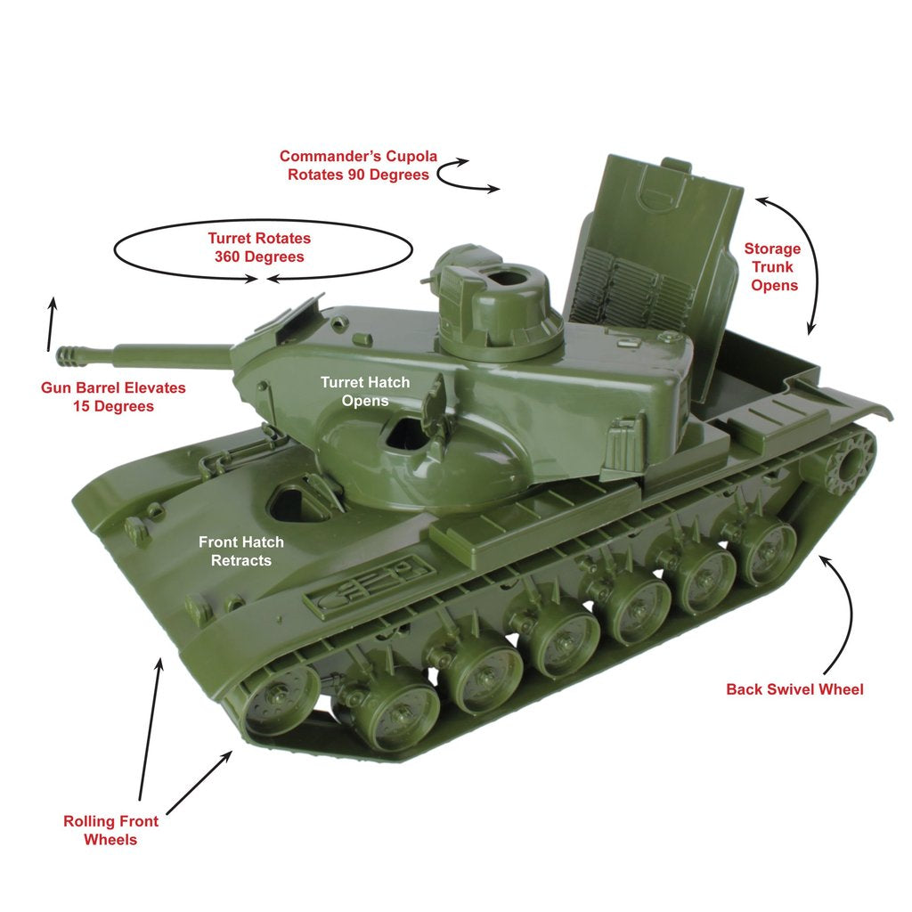 M60A2 tank model showing articulation points: turret, gun, hatches, and wheels for Tim Mee 74211