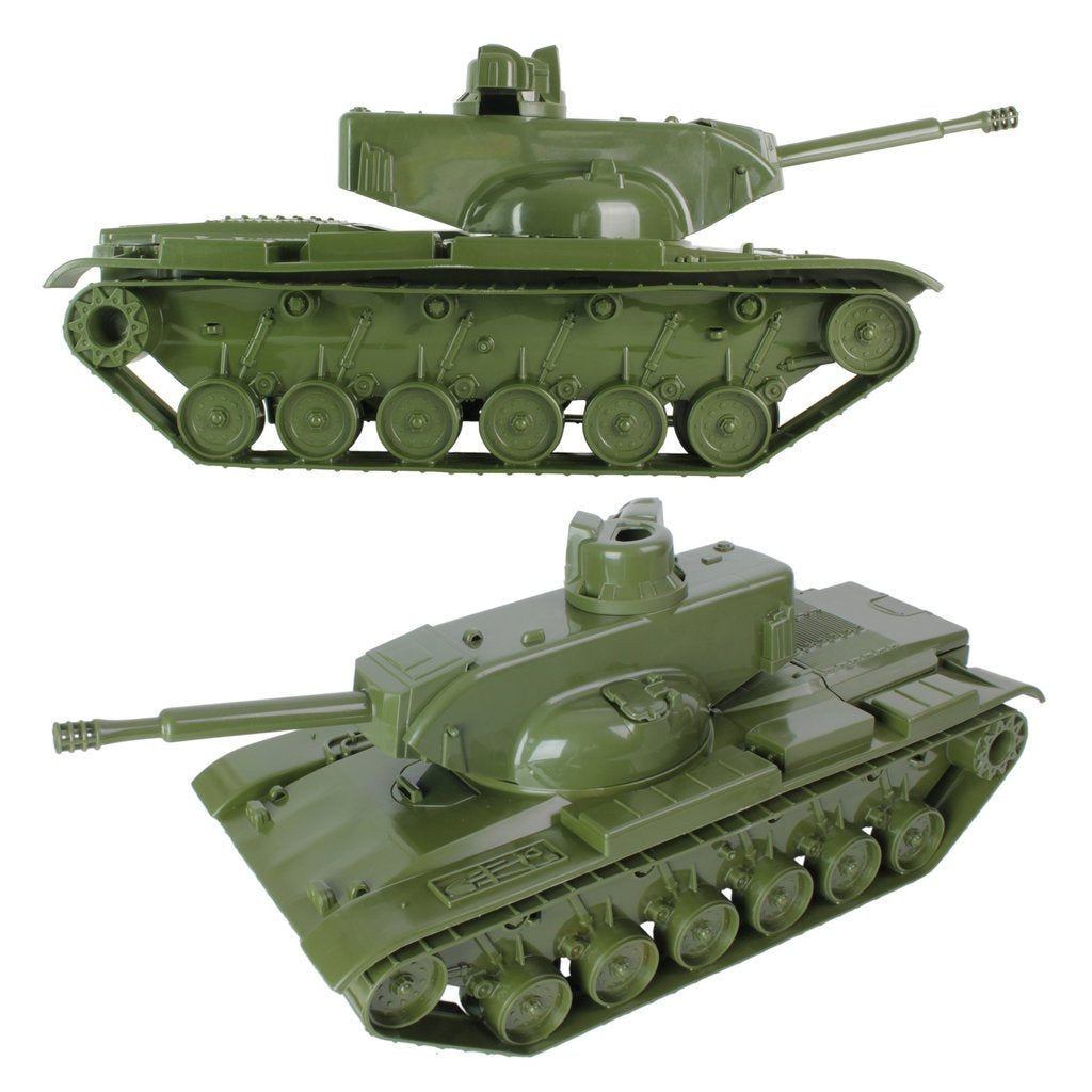 Olive green M60A2 battle tank model, viewed from side and top angles for Tim Mee 74211