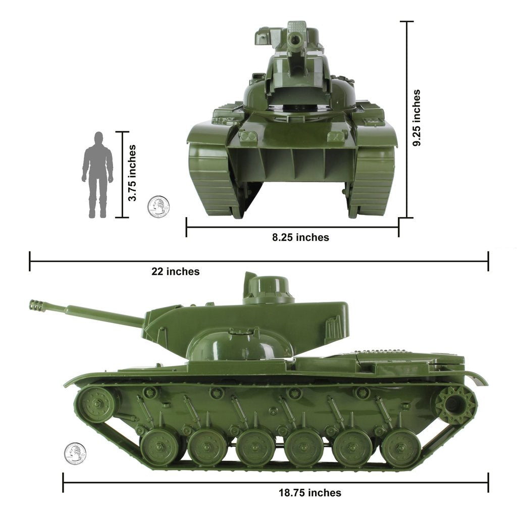 Scale model of an olive green M60A2 battle tank with dimensions for Tim Mee 74211