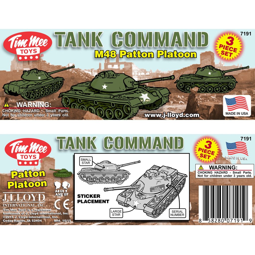 Three green M48 Patton tank toy set for building for Tim Mee 07191