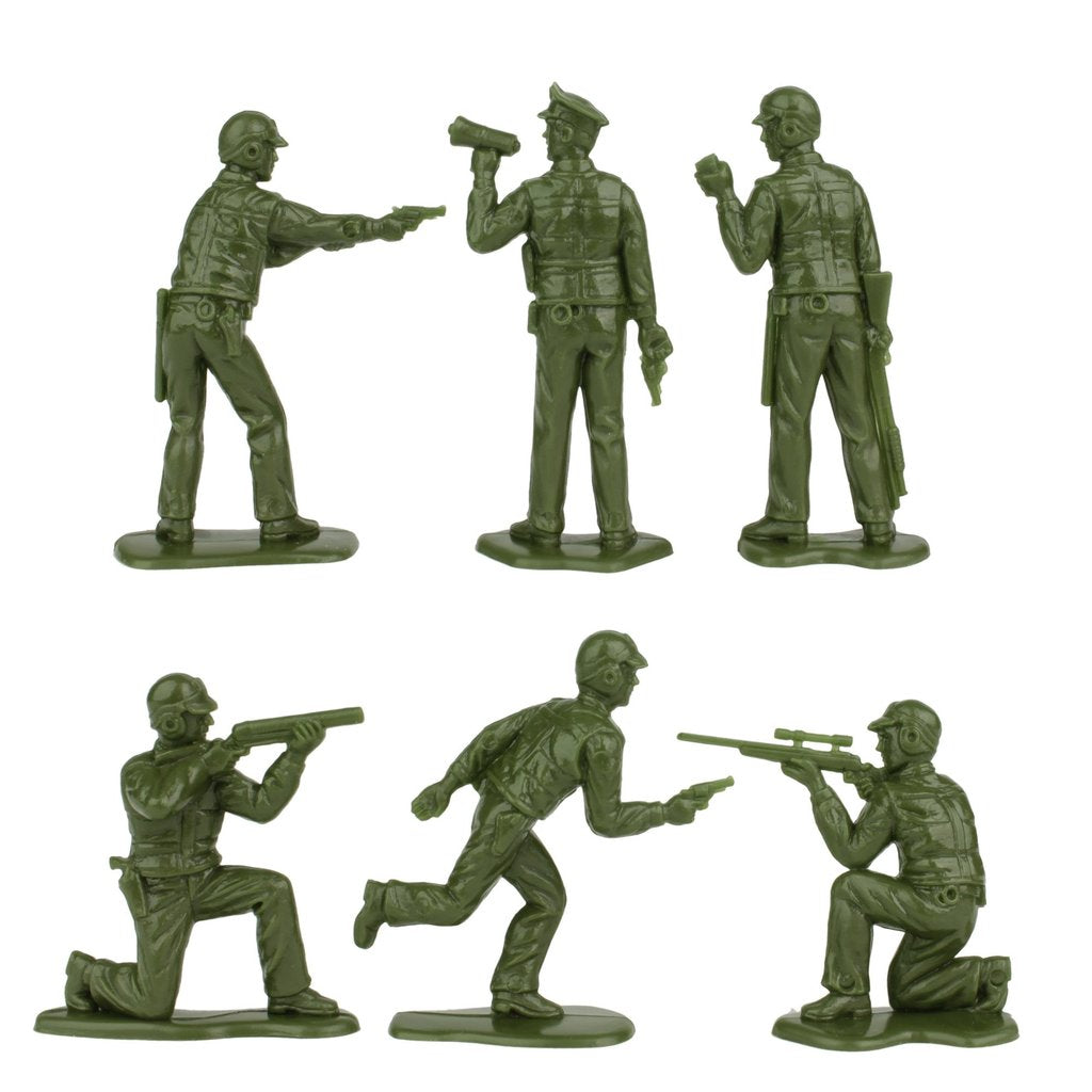 Assortment of olive green miniature military figures in various poses for Tim Mee 17520