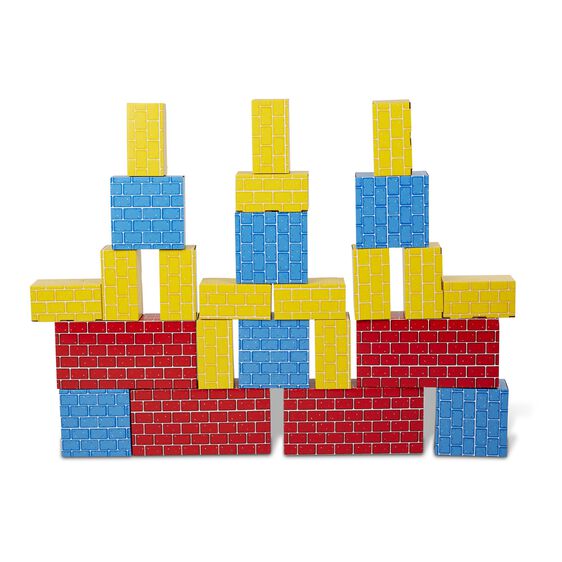 Colorful, stackable cardboard building blocks in red, blue, and yellow for Melissa and Doug 2783