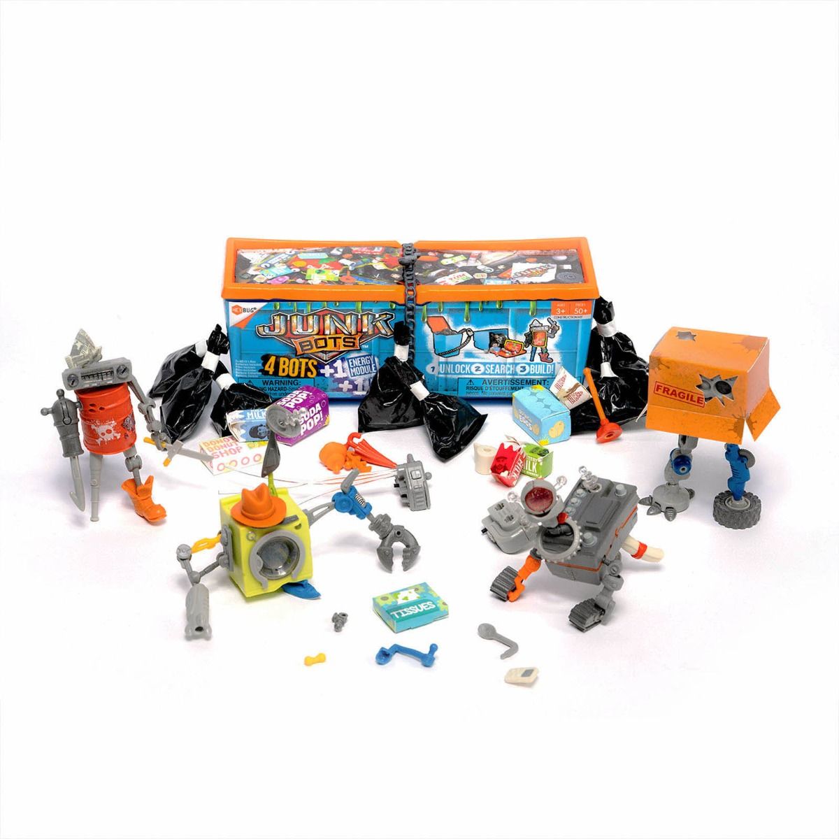Assortment of JunkBots action figures and accessories for imaginative play for HexBug 430-6843