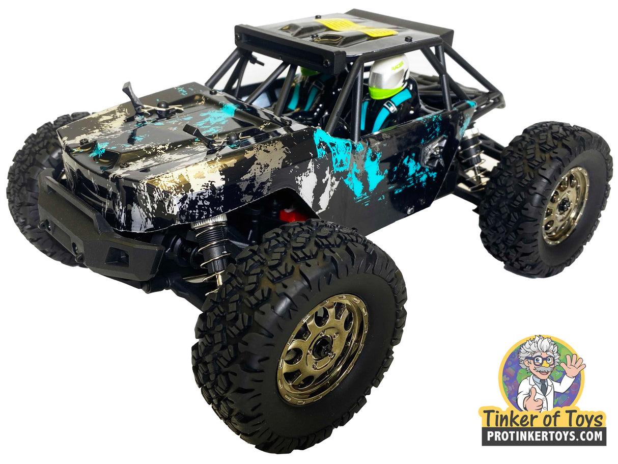 Black and blue remote control desert truck with large off-road tires for IMEX IMX19030
