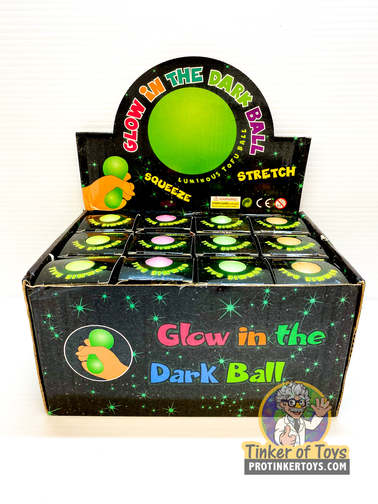 Box set of glow-in-the-dark, squeezeable tofu balls for play for BVP 88718