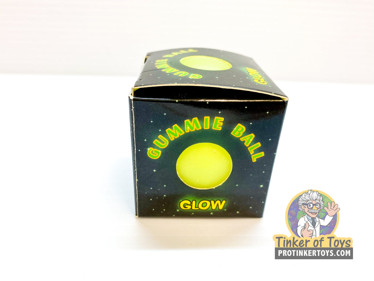 Glow in the dark gummy ball packaging with a yellow circle for BVP 88718
