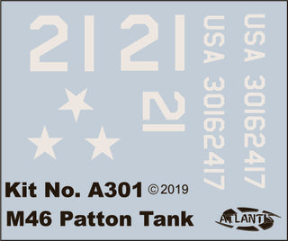 Model kit box art for M46 Patton Tank, kit number A301 for Atlantis Model Co ALM301
