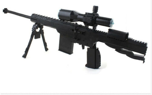 Black assault rifle toy with scope and bipod attachment for Top Gun AUS22707, front view