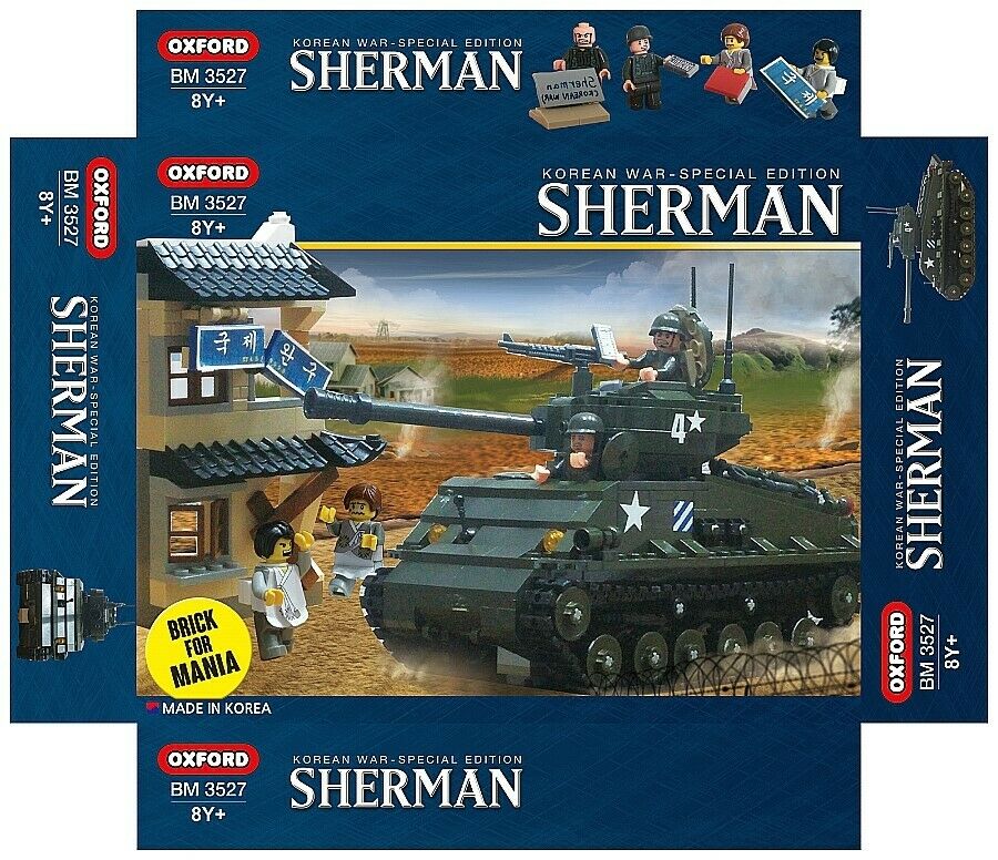 Toy set box art featuring a model M4 Sherman tank from the Korean War for Oxford OXF3527