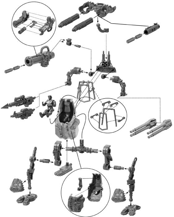 Exploded view diagram showing components for a robotic gear build for Robogear 6007