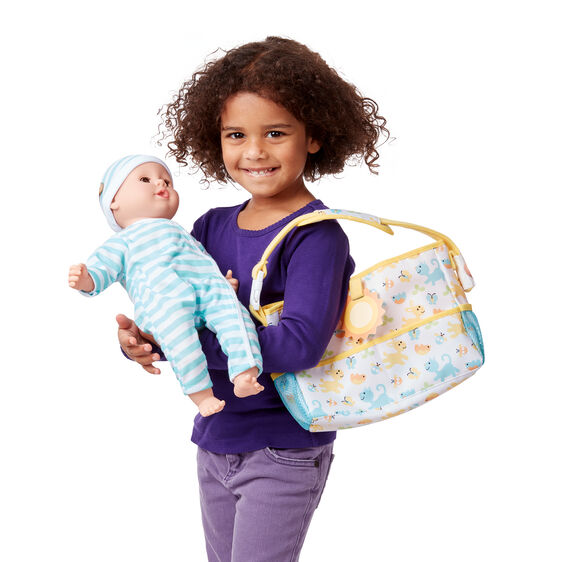 Girl with doll and travel bag toy set for Melissa and Doug 31707