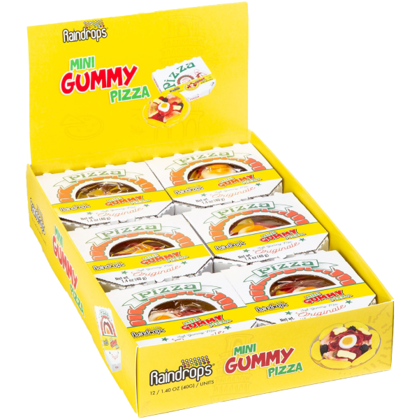 Box of mini gummy pizza snacks for Nassau Candy 12200
