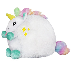 Cute, fluffy white unicorn plush toy with rainbow mane and colorful hooves for Squishable 104967