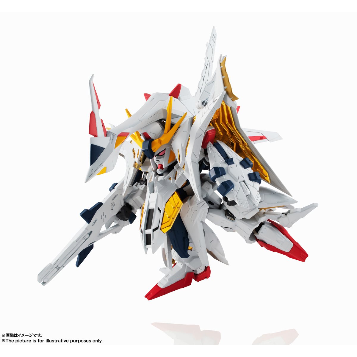 White and red Gundam model kit, MS Unit Penelope, posed dynamically for Bandai 61479