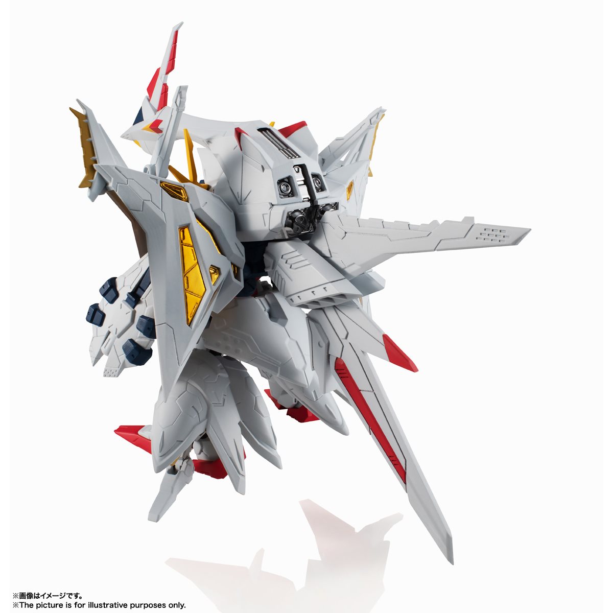 White and gray Gundam model kit, MS Unit Penelope, posed dynamically for Bandai 61479