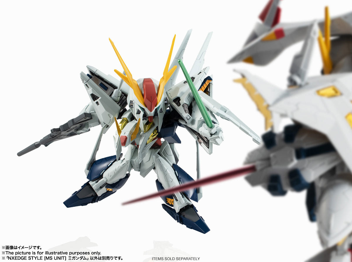 Gundam model kit in action, featuring sharp white and gray armor for Bandai 61478