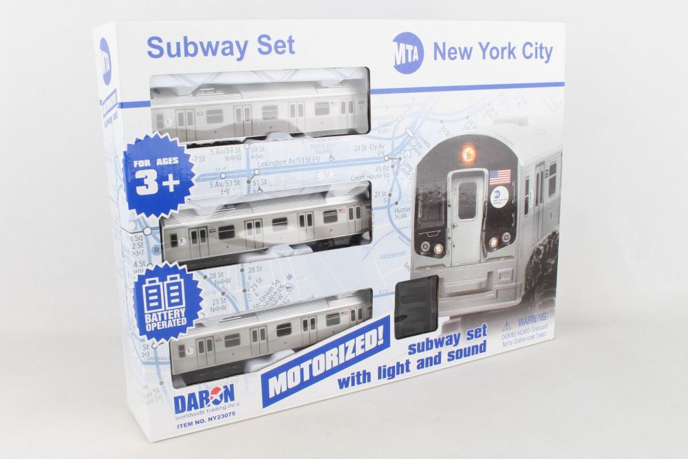 Toy subway train set with track, lights, and sound for ages 3+ for Daron NY23075, track view