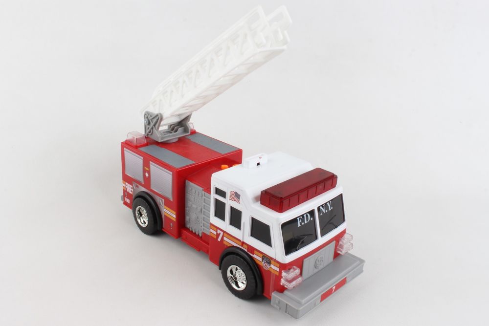 Red toy ladder truck with extended ladder, lights, and sound features for Daron NY27200-2