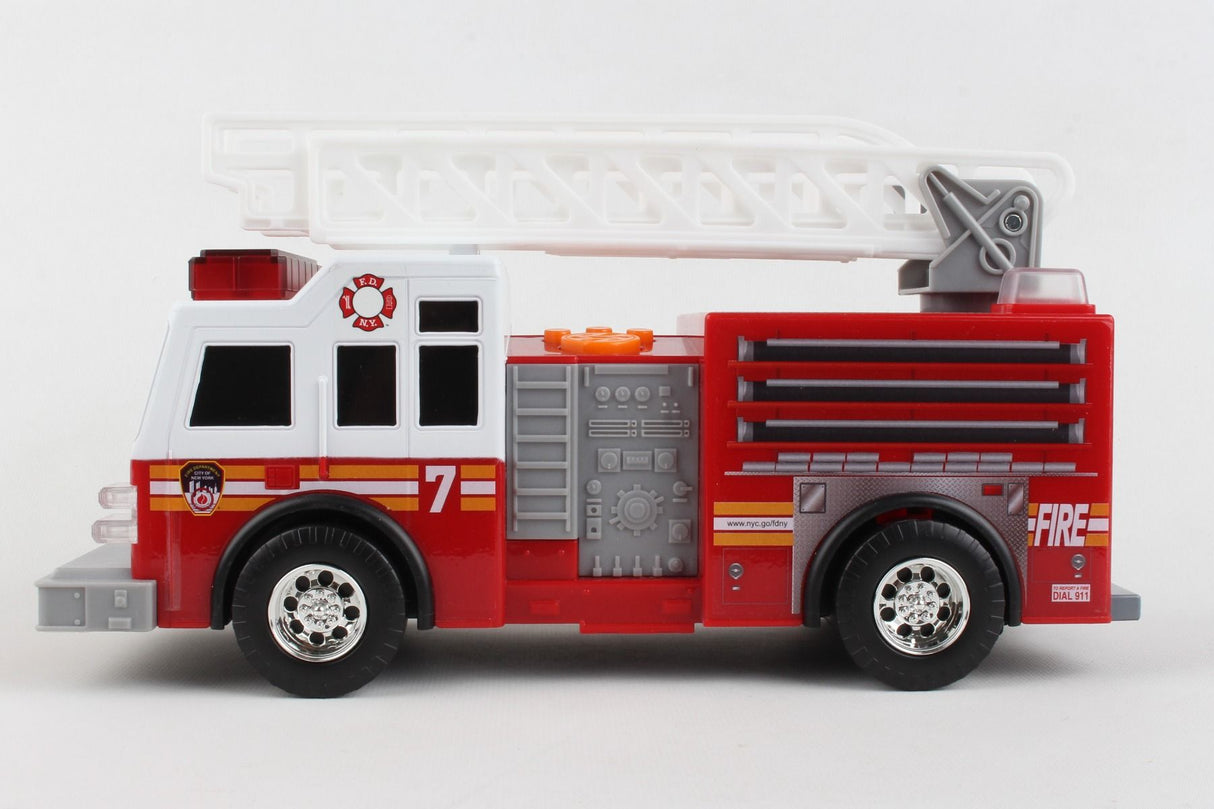 Red ladder truck toy with white ladder, lights, and sound features for Daron NY27200-2