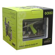 Airbrush combo kit in its green and black retail box for Grex GCK03, package view, product view 3