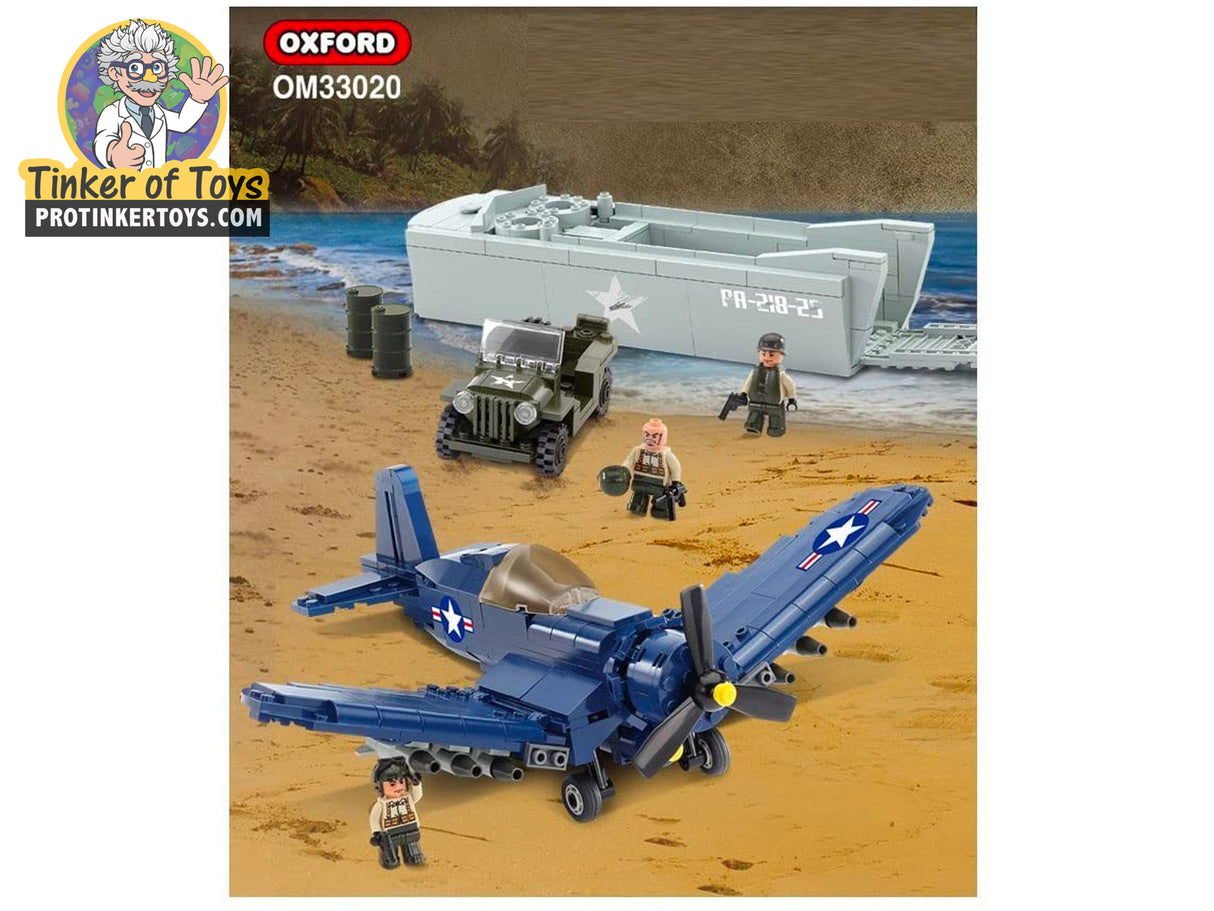 WWII/Korean War landing set with plane, jeep, and figures on a beach for Oxford OXF33020