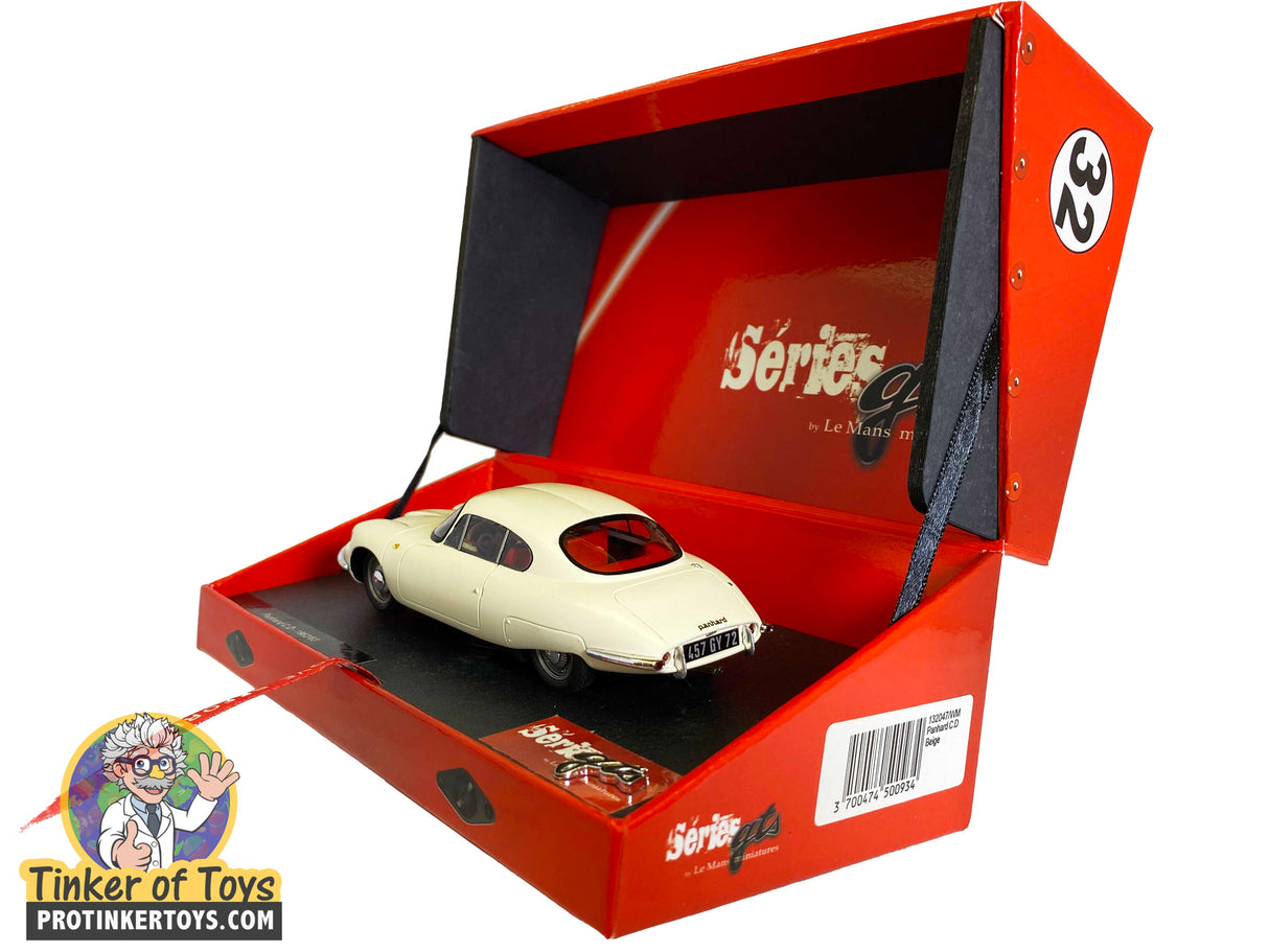 White slot car in an open red display box for Series GTS 132047