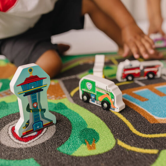 Paw Patrol rug with figures: Chase, Marshall, and a building cutout for Melissa and Doug 33273